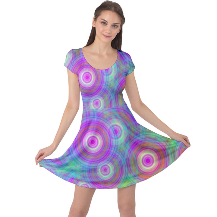 Circle Colorful Pattern Background Cap Sleeve Dress