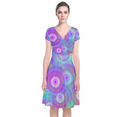 Circle Colorful Pattern Background Short Sleeve Front Wrap Dress