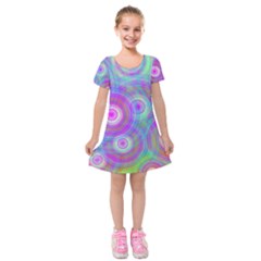 Circle Colorful Pattern Background Kids  Short Sleeve Velvet Dress