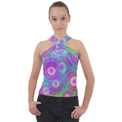 Circle Colorful Pattern Background Cross Neck Velour Top