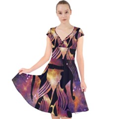 Zodiac Horoscope Astrology Cap Sleeve Front Wrap Midi Dress