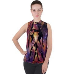 Zodiac Horoscope Astrology Mock Neck Chiffon Sleeveless Top