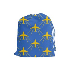 Aircraft Texture Blue Yellow Drawstring Pouch (large) by HermanTelo