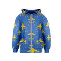 Aircraft Texture Blue Yellow Kids  Zipper Hoodie by HermanTelo