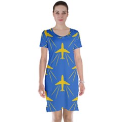 Aircraft Texture Blue Yellow Short Sleeve Nightdress by HermanTelo