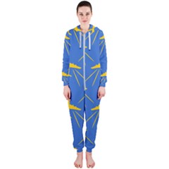 Aircraft Texture Blue Yellow Hooded Jumpsuit (ladies) 