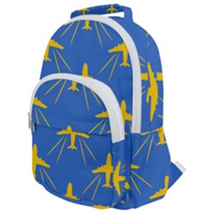 Aircraft Texture Blue Yellow Rounded Multi Pocket Backpack