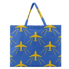 Aircraft Texture Blue Yellow Zipper Large Tote Bag by HermanTelo