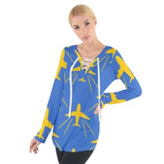 Aircraft Texture Blue Yellow Tie Up Tee