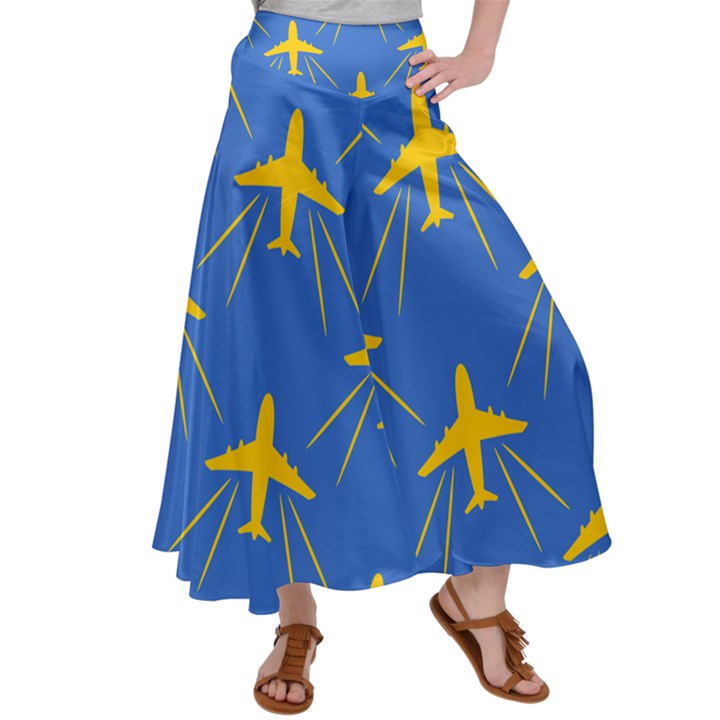 Aircraft Texture Blue Yellow Satin Palazzo Pants