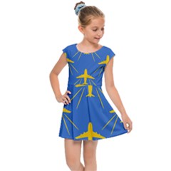 Aircraft Texture Blue Yellow Kids  Cap Sleeve Dress