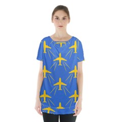 Aircraft Texture Blue Yellow Skirt Hem Sports Top