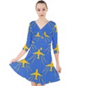 Aircraft Texture Blue Yellow Quarter Sleeve Front Wrap Dress View1