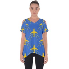 Aircraft Texture Blue Yellow Cut Out Side Drop Tee by HermanTelo