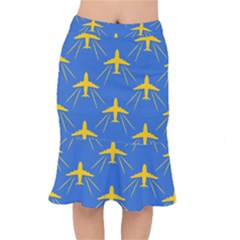 Aircraft Texture Blue Yellow Mermaid Skirt by HermanTelo