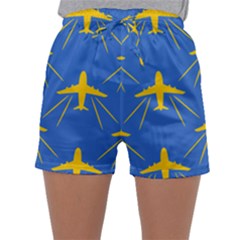 Aircraft Texture Blue Yellow Sleepwear Shorts by HermanTelo