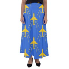 Aircraft Texture Blue Yellow Flared Maxi Skirt by HermanTelo