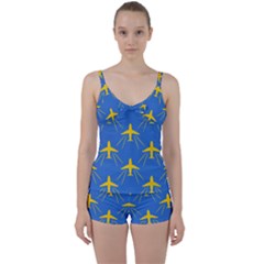 Aircraft Texture Blue Yellow Tie Front Two Piece Tankini by HermanTelo