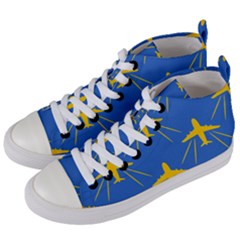 Aircraft Texture Blue Yellow Women s Mid-top Canvas Sneakers