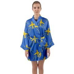 Aircraft Texture Blue Yellow Long Sleeve Kimono Robe by HermanTelo