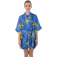 Aircraft Texture Blue Yellow Quarter Sleeve Kimono Robe by HermanTelo