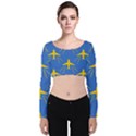 Aircraft Texture Blue Yellow Velvet Long Sleeve Crop Top View1