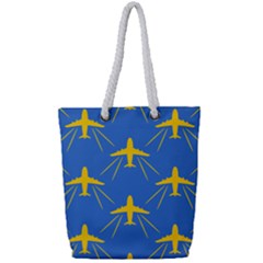 Aircraft Texture Blue Yellow Full Print Rope Handle Tote (small) by HermanTelo