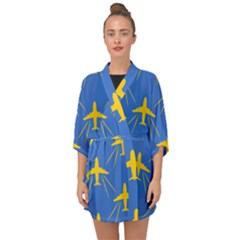 Aircraft Texture Blue Yellow Half Sleeve Chiffon Kimono by HermanTelo