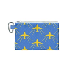 Aircraft Texture Blue Yellow Canvas Cosmetic Bag (small) by HermanTelo