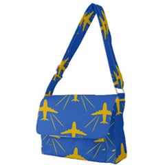 Aircraft Texture Blue Yellow Full Print Messenger Bag by HermanTelo