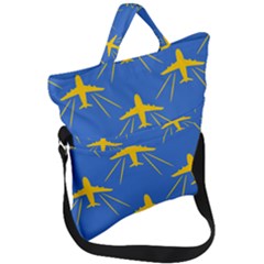 Aircraft Texture Blue Yellow Fold Over Handle Tote Bag