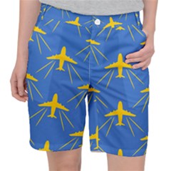 Aircraft Texture Blue Yellow Pocket Shorts