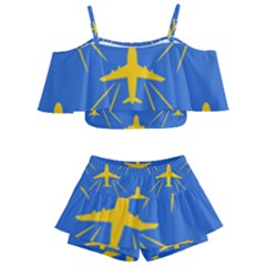 Aircraft Texture Blue Yellow Kids  Off Shoulder Skirt Bikini by HermanTelo