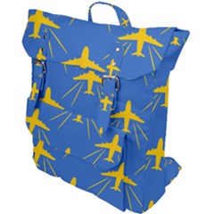 Aircraft Texture Blue Yellow Buckle Up Backpack