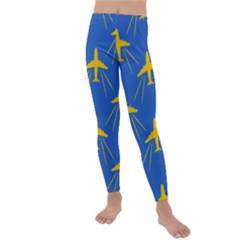 Aircraft Texture Blue Yellow Kids  Lightweight Velour Leggings