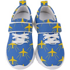 Aircraft Texture Blue Yellow Kids  Velcro Strap Shoes