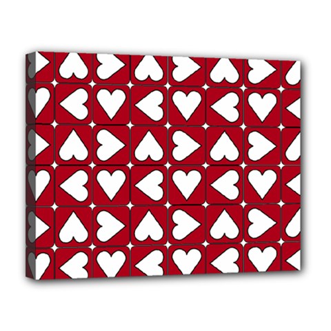 Graphic Heart Pattern Red White Canvas 14  X 11  (stretched)