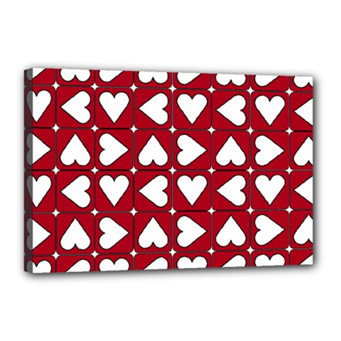 Graphic Heart Pattern Red White Canvas 18  X 12  (stretched) by HermanTelo