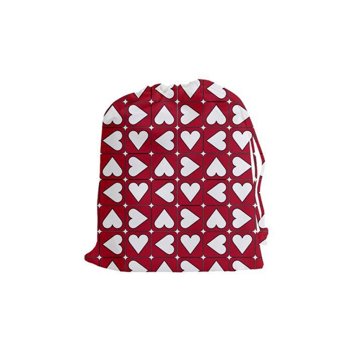 Graphic Heart Pattern Red White Drawstring Pouch (Medium)