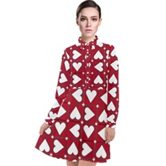 Graphic Heart Pattern Red White Long Sleeve Chiffon Shirt Dress