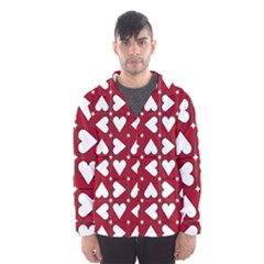 Graphic Heart Pattern Red White Men s Hooded Windbreaker