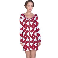 Graphic Heart Pattern Red White Long Sleeve Nightdress