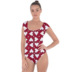 Graphic Heart Pattern Red White Short Sleeve Leotard  by HermanTelo