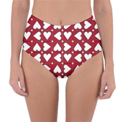 Graphic Heart Pattern Red White Reversible High-waist Bikini Bottoms by HermanTelo