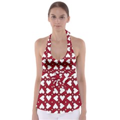 Graphic Heart Pattern Red White Babydoll Tankini Top