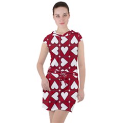 Graphic Heart Pattern Red White Drawstring Hooded Dress