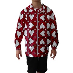 Graphic Heart Pattern Red White Kids  Hooded Windbreaker