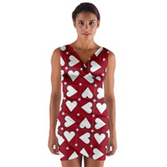 Graphic Heart Pattern Red White Wrap Front Bodycon Dress