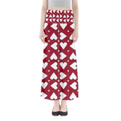 Graphic Heart Pattern Red White Full Length Maxi Skirt