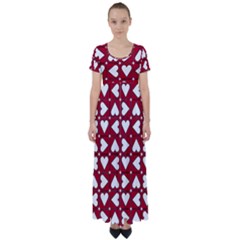 Graphic Heart Pattern Red White High Waist Short Sleeve Maxi Dress